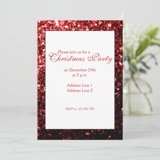 Glamour Rote Glitzern Weihnachten Party Einladung (Stehend Vorderseite)