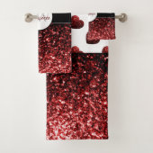 Glamour Roter Glitzer Glitzern Herzklopfen Monogra Badhandtuch Set (Insitu)