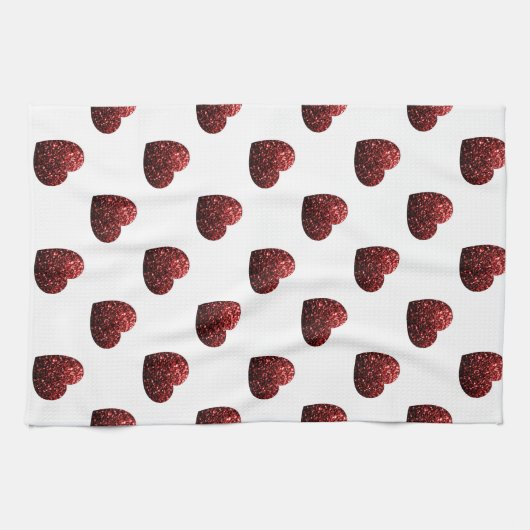 Glamour Roter Glitzer Glitzern Herzmuster Geschirrtuch (Horizontal)