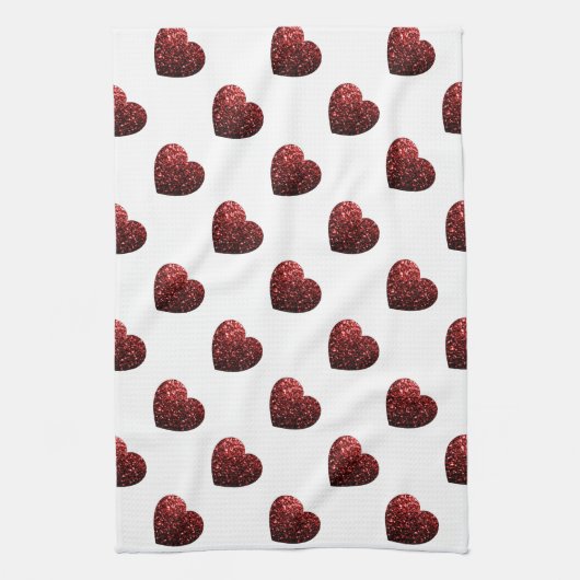 Glamour Roter Glitzer Glitzern Herzmuster Geschirrtuch (Vertikal)