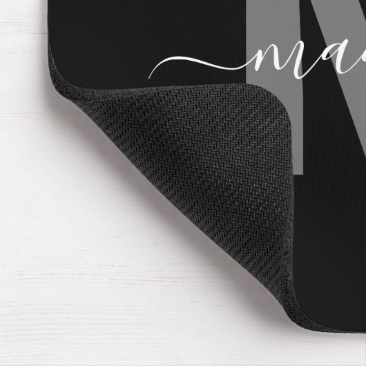 Glamour Schwarz-weiß Name Monogram Mousepad (Ecke)