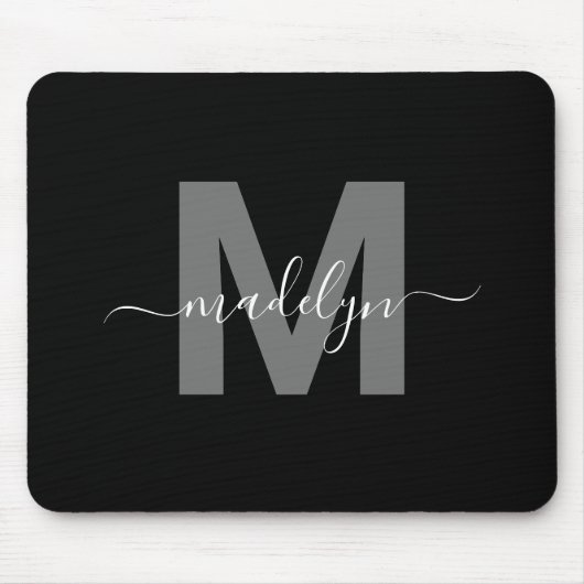 Glamour Schwarz-weiß Name Monogram Mousepad (Vorne)