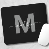 Glamour Schwarz-weiß Name Monogram Mousepad