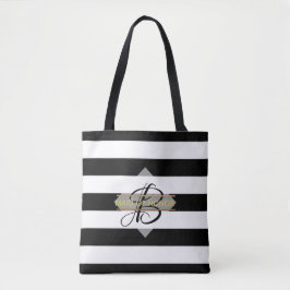 Glamour Schwarz-weiß Strip MONOGRAM Tote Bag Tasche