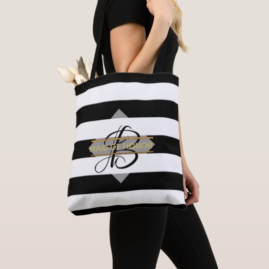 Glamour Schwarz-weiß Strip MONOGRAM Tote Bag Tasche (Von Nahem)