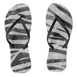 Glamour Schwarz-weißer Funkelnd Glitzer Zebra Stri Badesandalen