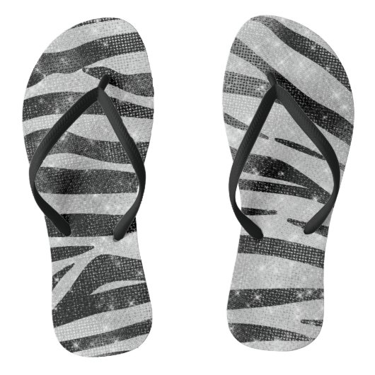 Glamour Schwarz-weißer Funkelnd Glitzer Zebra Stri Badesandalen (Fußbett)