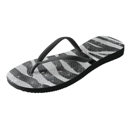 Glamour Schwarz-weißer Funkelnd Glitzer Zebra Stri Badesandalen (Schrägansicht)
