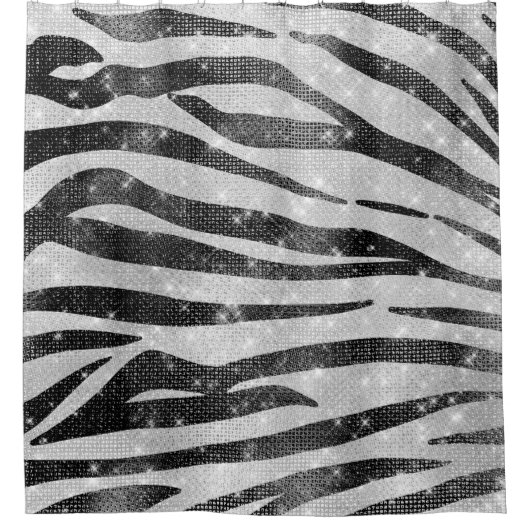 Glamour Schwarz-weißer Funkelnd Glitzer Zebra Stri Duschvorhang (Vorderseite)