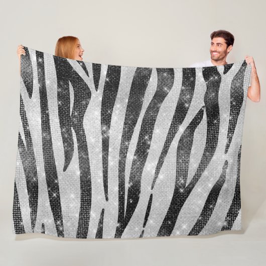 Glamour Schwarz-weißer Funkelnd Glitzer Zebra Stri Fleecedecke (Beispiel)