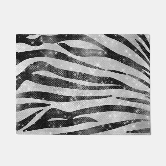 Glamour Schwarz-weißer Funkelnd Glitzer Zebra Stri Fußmatte (Vorderseite)