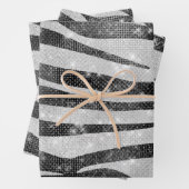 Glamour Schwarz-weißer Funkelnd Glitzer Zebra Stri Geschenkpapier Set (Beispiel)