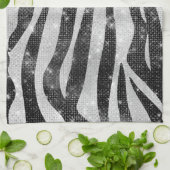 Glamour Schwarz-weißer Funkelnd Glitzer Zebra Stri Geschirrtuch (Gefaltet)