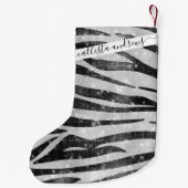 Glamour Schwarz-weißer Funkelnd Glitzer Zebra Stri Kleiner Weihnachtsstrumpf (Rückseite)