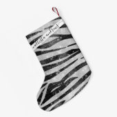 Glamour Schwarz-weißer Funkelnd Glitzer Zebra Stri Kleiner Weihnachtsstrumpf (Rückseite (Hängend))