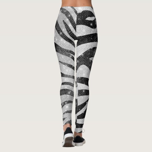 Glamour Schwarz-weißer Funkelnd Glitzer Zebra Stri Leggings (Rückseite)