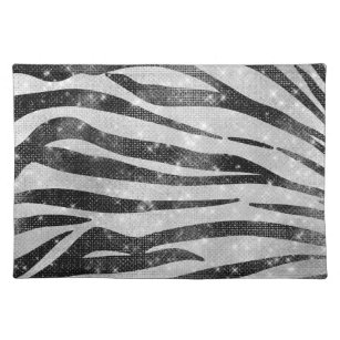 Glamour Schwarz-weißer Funkelnd Glitzer Zebra Stri Stofftischset