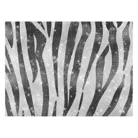 Glamour Schwarz-weißer Funkelnd Glitzer Zebra Stri Tischdecke (Vorderseite (Horizontal))