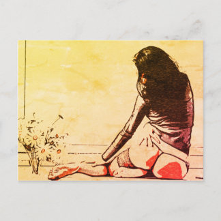 Glamour sexy Girl mit Blume, heiße Frau posiert Postkarte