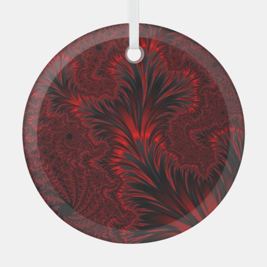 Glamour Shiny Red Fraktal Blätter Suncatcher Ornament Aus Glas (Vorderseite)