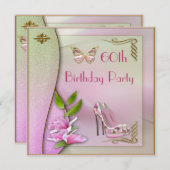 Glamour Shoes Magnolia & Butterfly 60. Geburtstag Einladung (Vorne/Hinten)