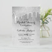 Glamour Silber Dick Glitzer Tropfens Brautparty Einladung (Stehend Vorderseite)