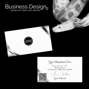 Glamour Silber-Ecken auf Weiß mit Logo QR-Code Visitenkarte