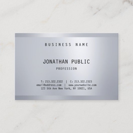 Glamour Silber Elegantes Minimalistisches modernes Visitenkarte (Vorderseite)
