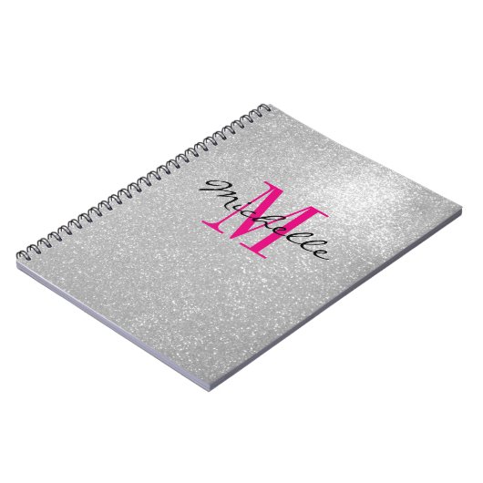 Glamour silberne Glitzer Monogramm Spiralheft Notizblock (Linke Seite)
