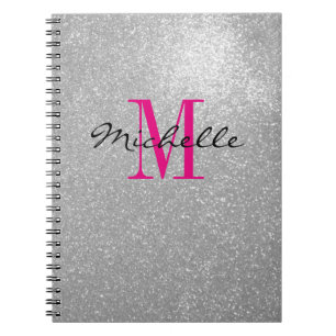 Glamour silberne Glitzer Monogramm Spiralheft Notizblock