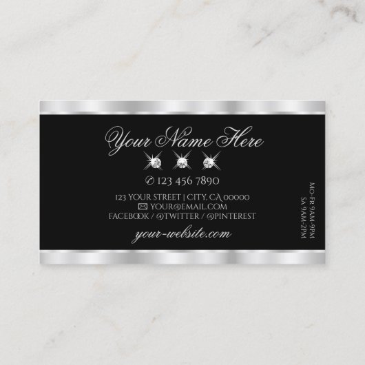Glamour Silver Black Sparkling Diamonds Elegant Visitenkarte (Rückseite)