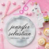 Glamour Silver Bokeh Light Monogramm Hochzeit Pappteller (Party)