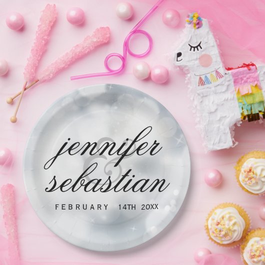 Glamour Silver Bokeh Light Monogramm Hochzeit Pappteller (Party)