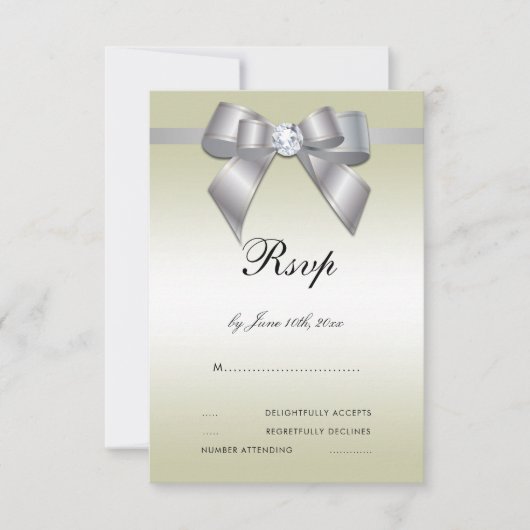 Glamour Silver Bow & Ribbon RSVP Karte (Vorderseite)