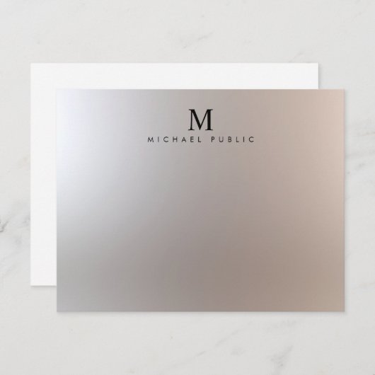 Glamour Silver Custom Modern Elegante Monogram Mitteilungskarte (Vorne/Hinten)