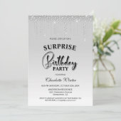 Glamour Silver Diamonds Überraschung Geburtstagspa Einladung (Stehend Vorderseite)