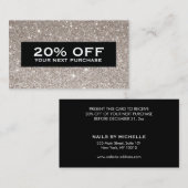Glamour Silver Glitzer Moderne Beauty Coupon Card (Vorne/Hinten)