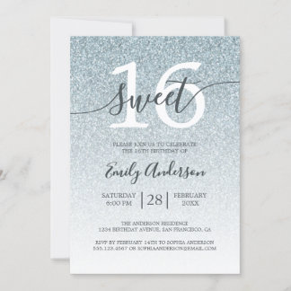 Glamour Silver Glitzer Ombre Sweet 16 Geburtstag Einladung