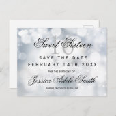 Glamour Silver Glitzer Sweet 16 Save the Date Postkarte (Vorne/Hinten)