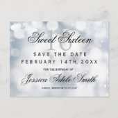 Glamour Silver Glitzer Sweet 16 Save the Date Postkarte (Vorderseite)