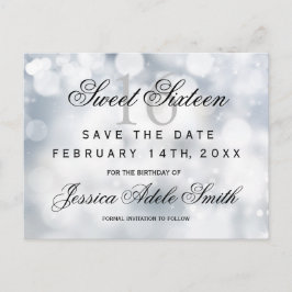 Glamour Silver Glitzer Sweet 16 Save the Date Postkarte