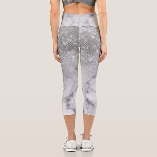 Glamour Silver Glitzer White Marble Ombre Capri Leggings (Rückseite)