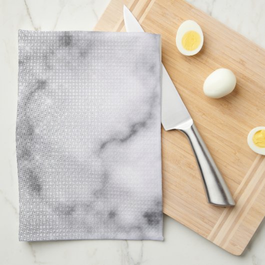 Glamour Silver Glitzer White Marble Ombre Geschirrtuch (Viertel Falte)