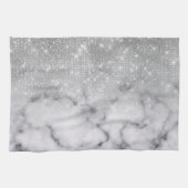 Glamour Silver Glitzer White Marble Ombre Geschirrtuch (Horizontal)