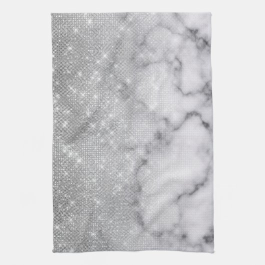 Glamour Silver Glitzer White Marble Ombre Geschirrtuch (Vertikal)