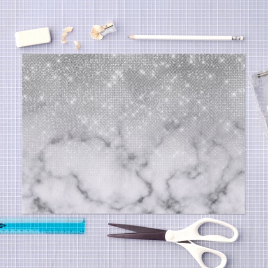 Glamour Silver Glitzer White Marble Ombre Seidenpapier (Handwerk)