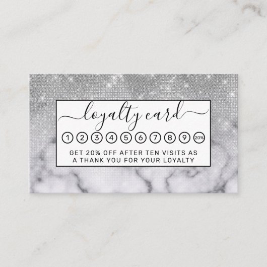 Glamour Silver Glitzer White Marble Ombre Treuekarte (Vorderseite)