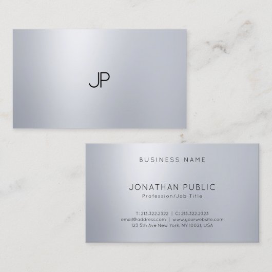 Glamour Silver Look Elegant Modernes Monogramm Visitenkarte (Vorne/Hinten)