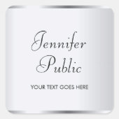 Glamour Silver Look Template Typografie Moderne Quadratischer Aufkleber (Vorderseite)
