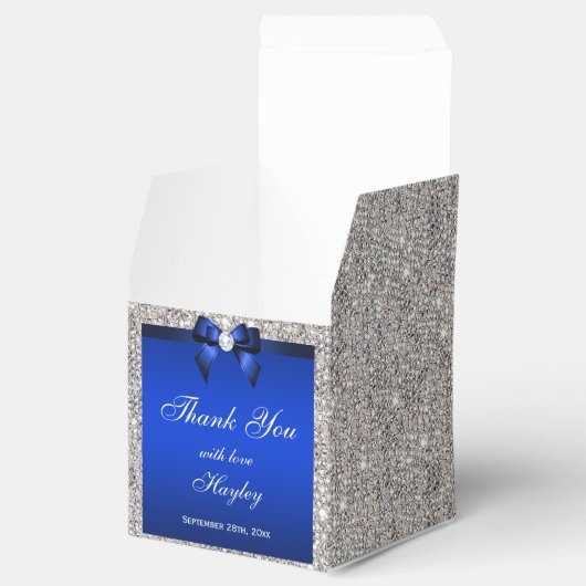 Glamour Silver Sequins Blue Bow Diamond Geschenkschachtel (Geöffnet)